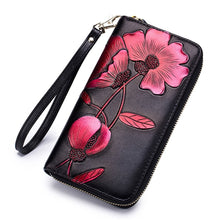Load image into Gallery viewer, Flower Zipper Genuine Leather Women Wallet
