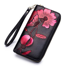 Load image into Gallery viewer, Flower Zipper Genuine Leather Women Wallet