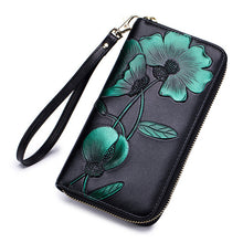 Load image into Gallery viewer, Flower Zipper Genuine Leather Women Wallet