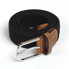 Load image into Gallery viewer, Black Canvas Elastic Woven and Leather Men Belt